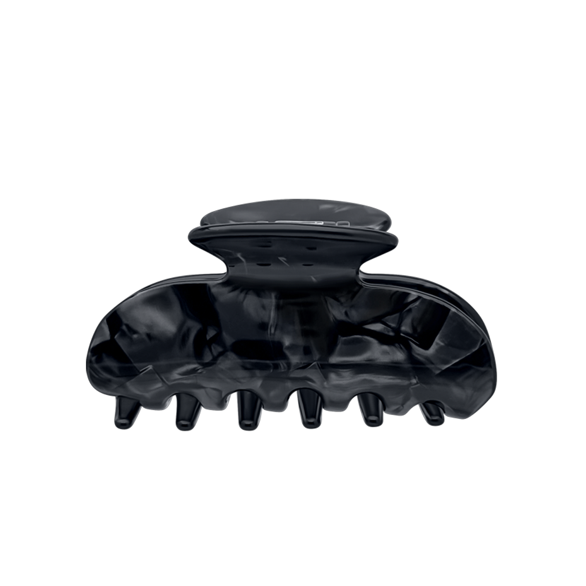 Front view of a dark onyx marbled claw clip.
