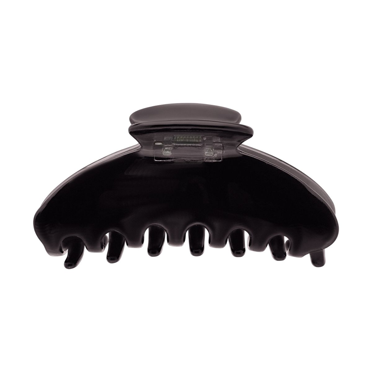 Front view of a solid grey claw clip on a white background.