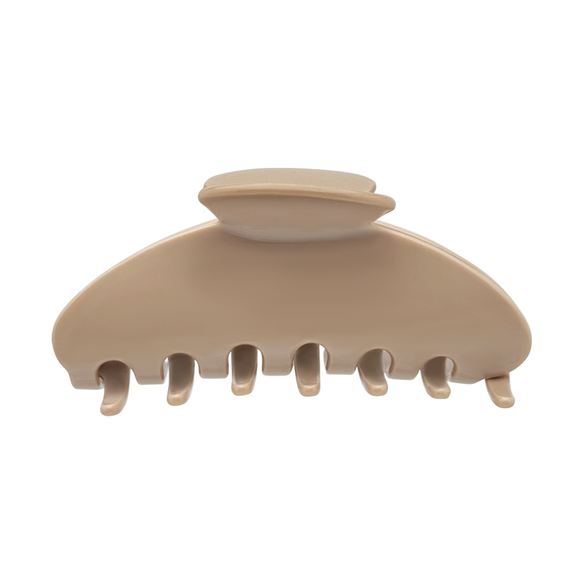 Front view of a solid latte beige claw clip on a white background.