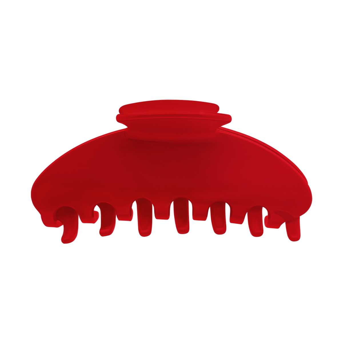 Front view of a solid red claw clip on a white background.