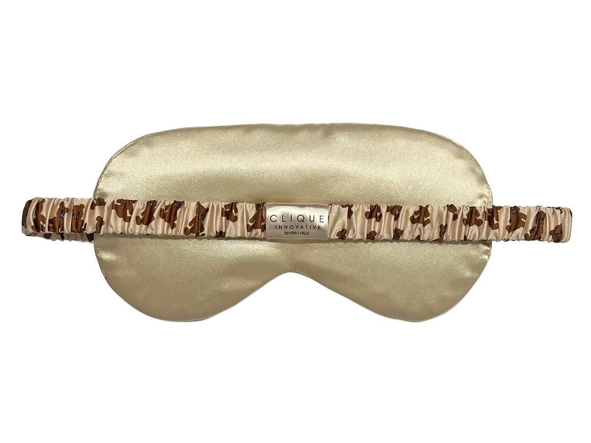 Back view of the All Over Bears satin eye mask showing the elastic strap.