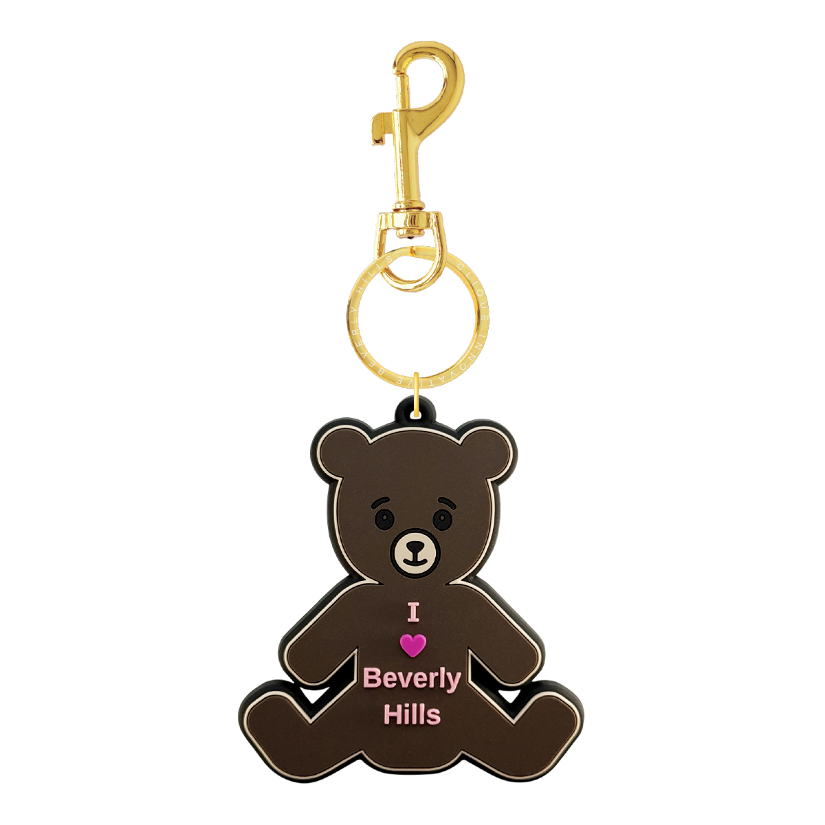 Brown Beverly Hills teddy bear bag charm with gold-tone hardware