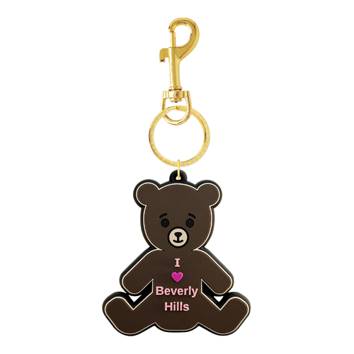 Brown Beverly Hills teddy bear bag charm with gold-tone hardware