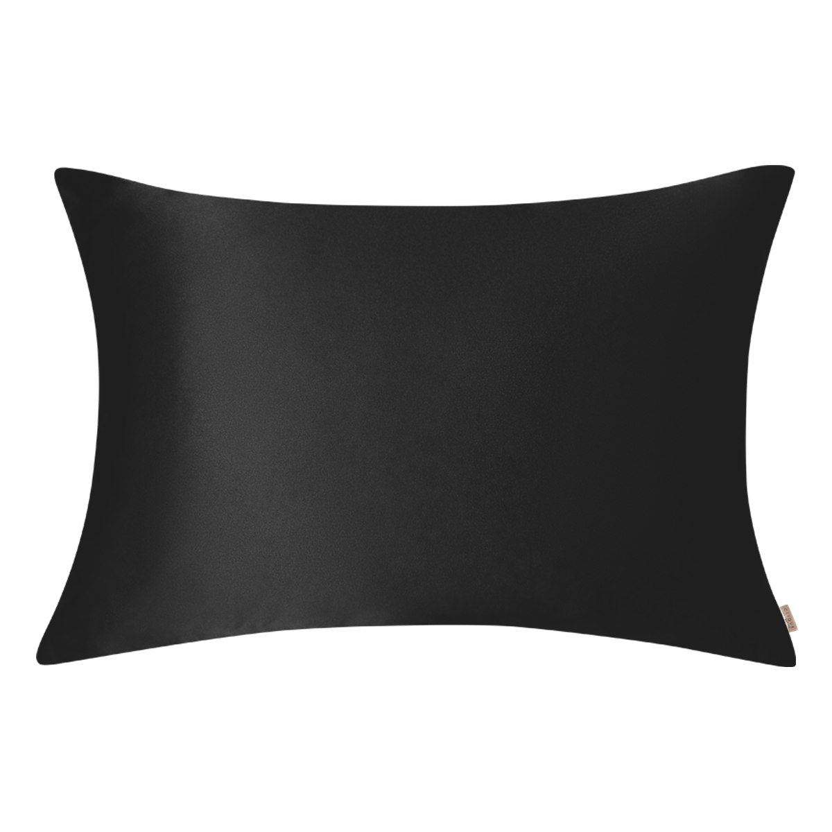 Smooth black satin pillowcase with a soft sheen, shown on a white background.