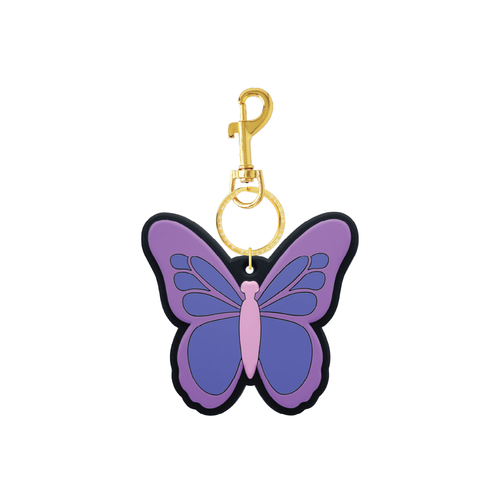 Purple and blue butterfly bag charm with gold-tone hardware