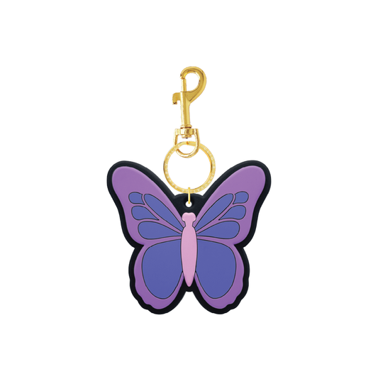 Purple and blue butterfly bag charm with gold-tone hardware