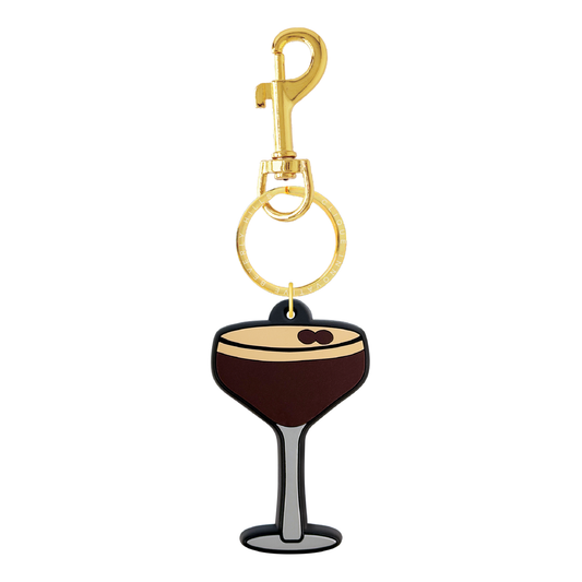 Espresso martini glass bag charm with coffee bean details and gold-tone hardware