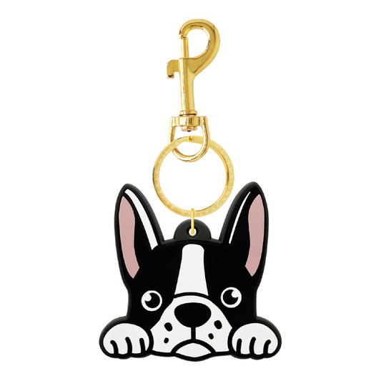 Black and white Frenchie dog bag charm with gold-tone hardware