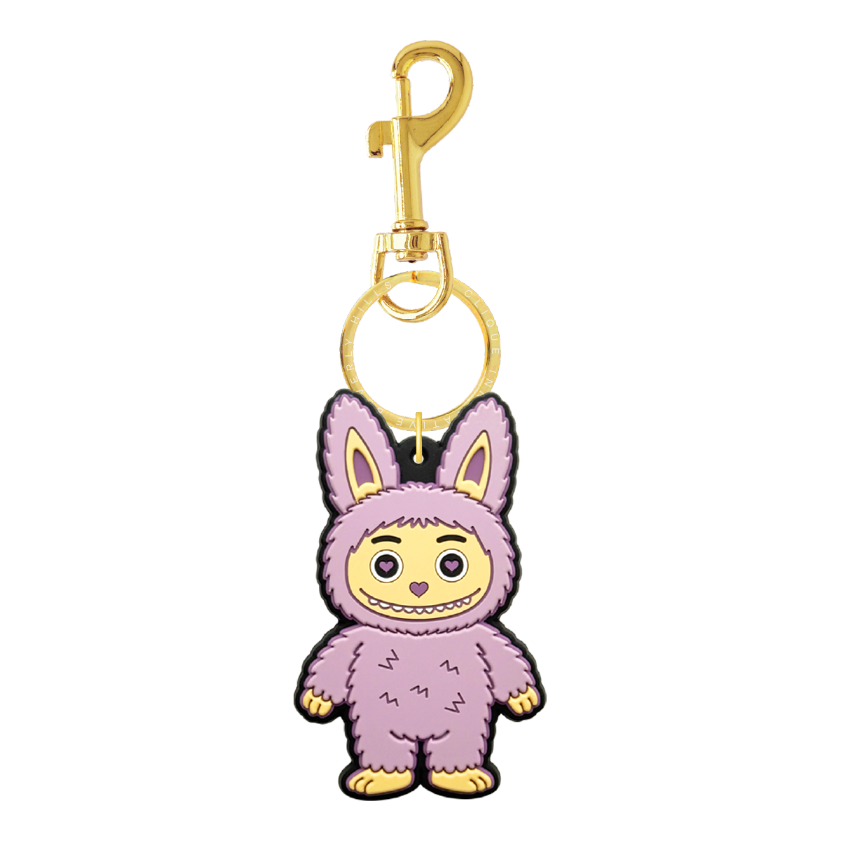 Lavender fuzzy bear bag charm with gold-tone hardware
