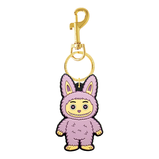 Lavender fuzzy bear bag charm with gold-tone hardware