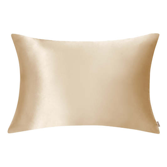 Smooth gold satin pillowcase with a soft sheen, shown on a white background.