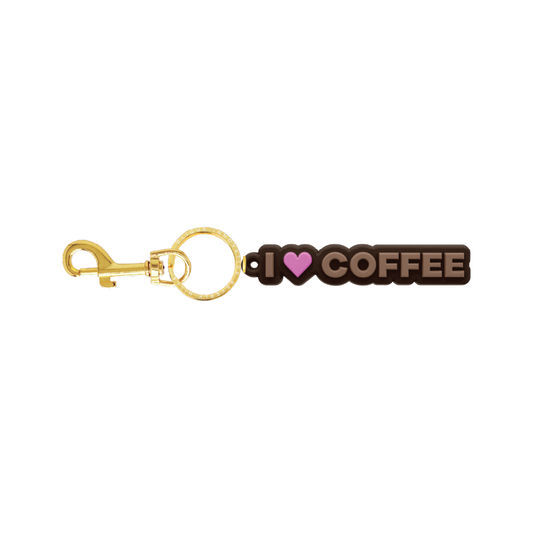 Brown I Heart Coffee bag charm with pink heart and gold-tone hardware