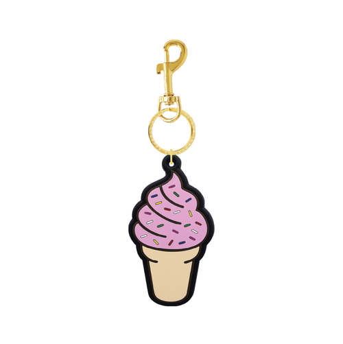 Pink ice cream cone bag charm with colorful sprinkles and gold-tone hardware