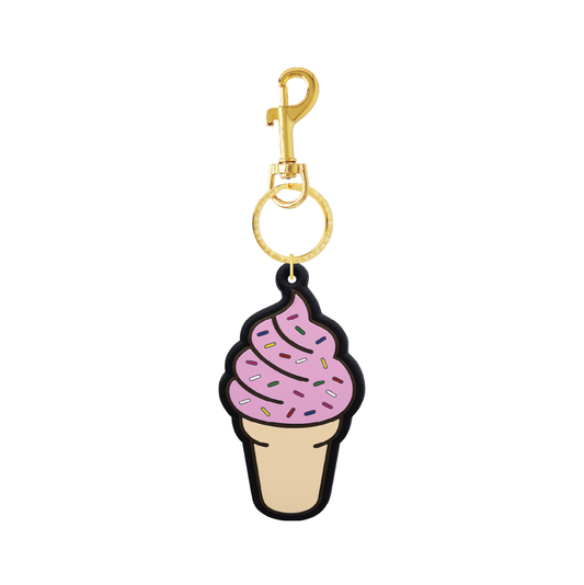 Pink ice cream cone bag charm with colorful sprinkles and gold-tone hardware