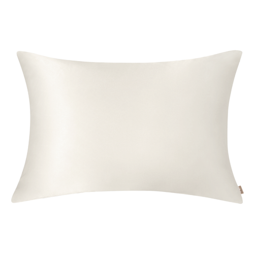 Smooth ivory satin pillowcase with a soft sheen, shown on a white background.