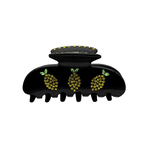 Front view of the Lemon Claw Clip in black with colorful fruit-inspired details.
