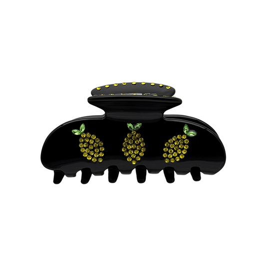 Front view of the Lemon Claw Clip in black with colorful fruit-inspired details.