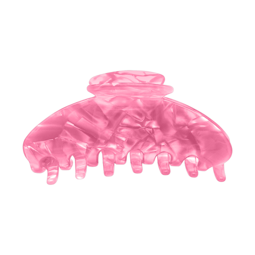 Front view of a coral pink marbled claw clip.