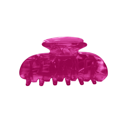 Front view of a fuchsia marbled claw clip.