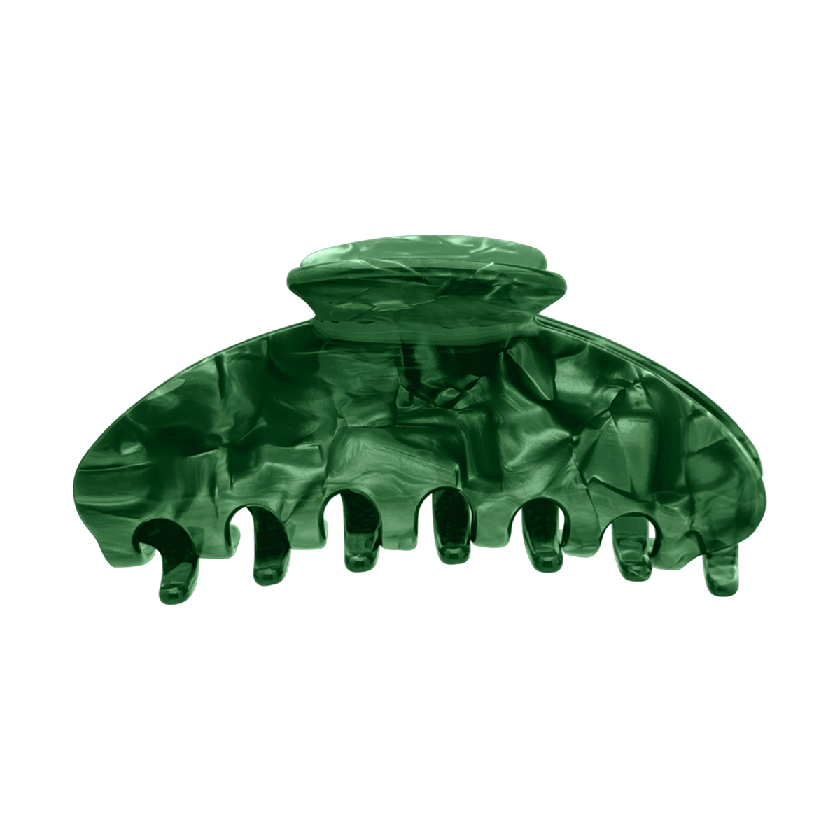 Front view of a green marbled claw clip.