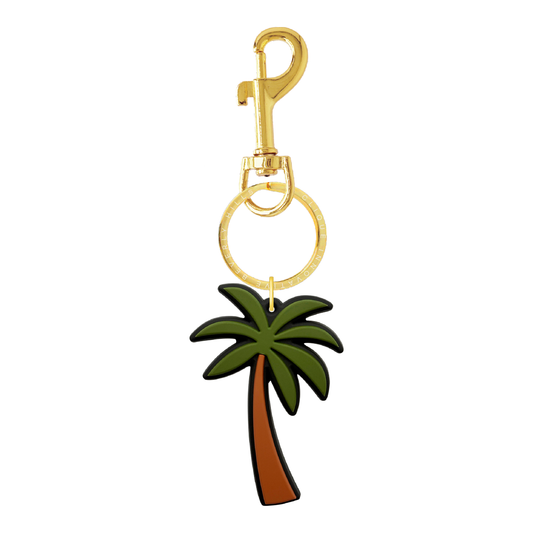 Green and brown palm tree bag charm with gold-tone hardware
