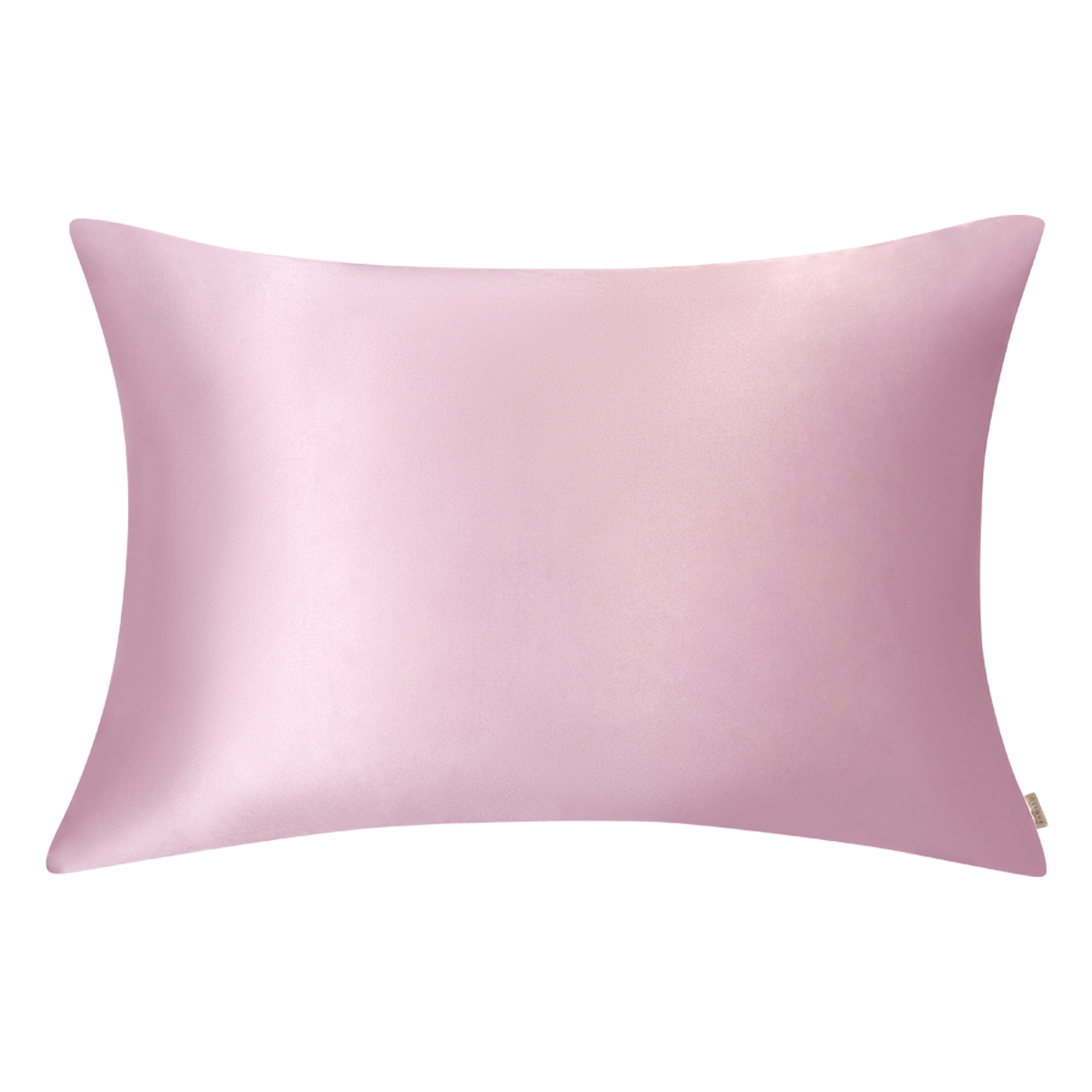 Smooth light pink satin pillowcase with a soft sheen, shown on a white background.