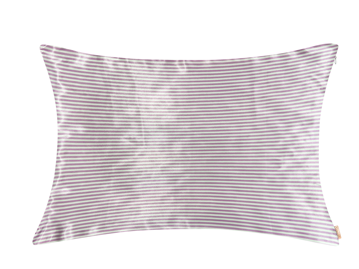 Pink and white striped satin pillowcase