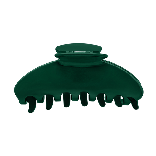 Front view of a solid green claw clip on a white background.