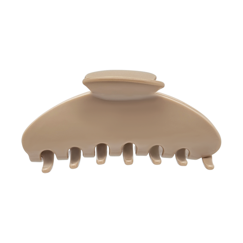 Front view of a solid latte beige claw clip on a white background.