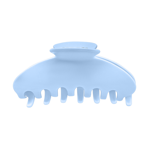 Front view of a solid light blue claw clip on a white background.