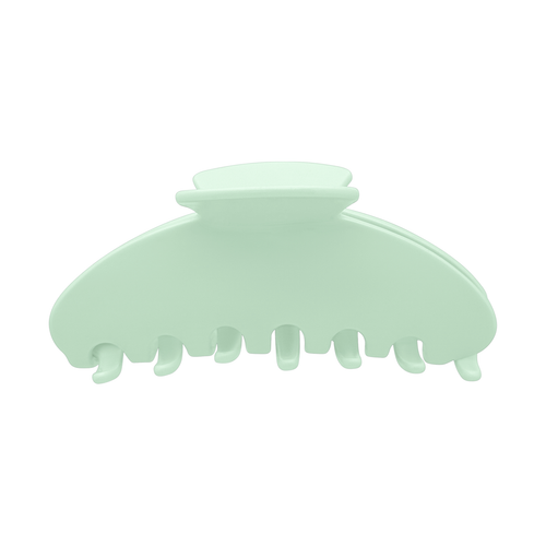 Front view of a solid pistachio green claw clip on a white background.