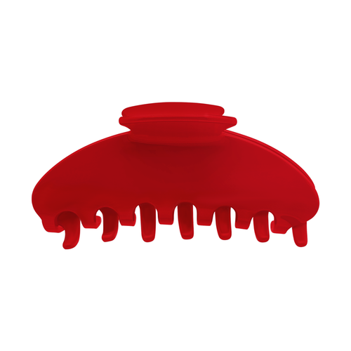 Front view of a solid red claw clip on a white background.