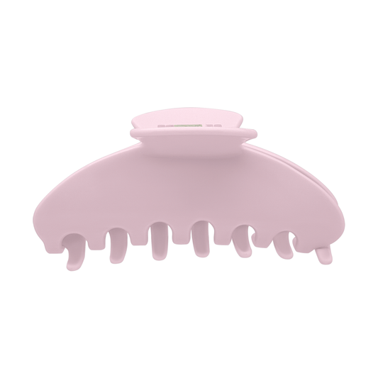 Front view of a solid rose pink claw clip on a white background.