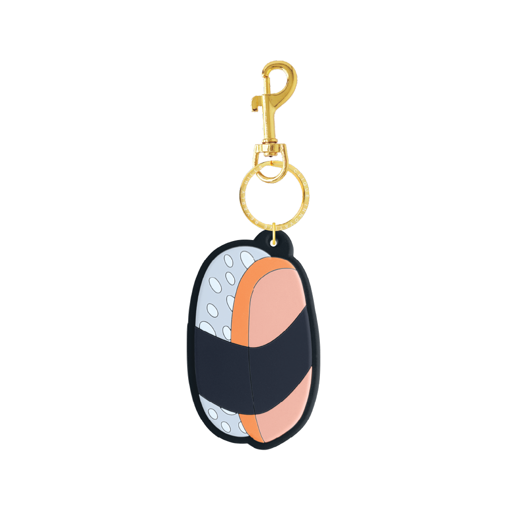 Salmon sushi bag charm with gold-tone hardware