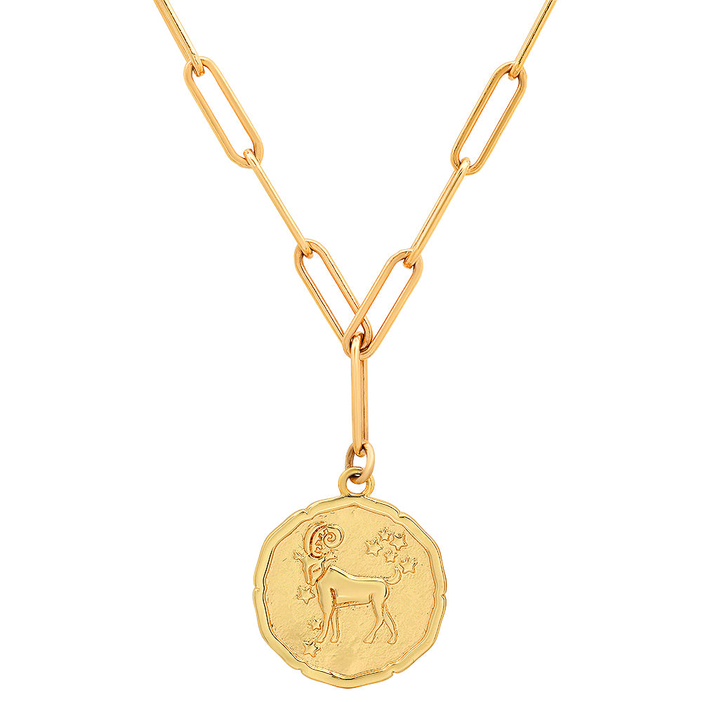 Medium Paperclip Gold Chain Necklace w/ Zodiac Charm